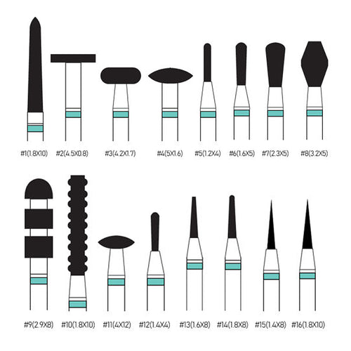Diamond Burs - Mid-Coarse 5pcs (Friction Grip)